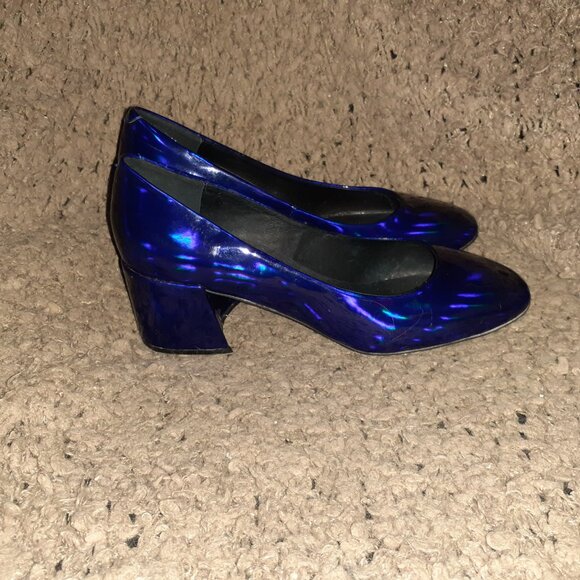 JEFFREY CAMPBELL-Iridescent Royal Blue Patent Leather Pumps-Sz 6-Near Mint - Picture 5 of 8
